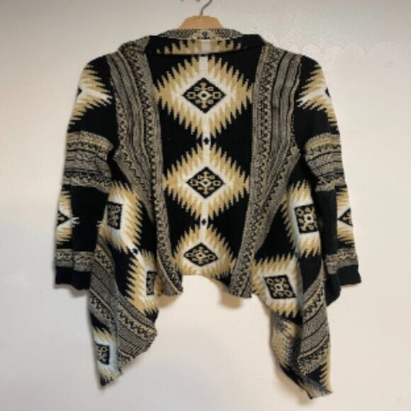 Dreamers Black Tan White Aztec Print Women's Open Cardigan Sweater M - Picture 11 of 11